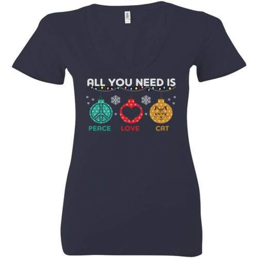 All you need is peace love cat christmas Ladies Deep V-Neck
