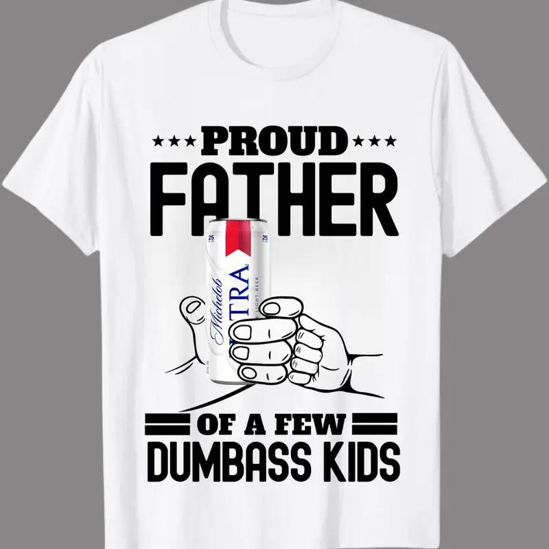 Michelob Ultra Tshirt Funny Proud Father Graphic Tee with Beer Can and Baby Bottle, Soft Cotton Humor Shirt for Men, Perfect Gag Gift for Dads Who Love Ultra Beer.