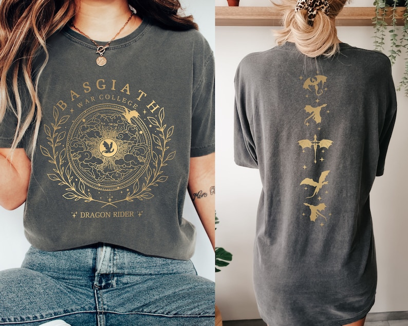 Fourth Wing Double-Sided ShirtComfort Colors, Basgiath War College Shirt, Fourth Wing Shirt, Dragon Rider Shirt, Bookish Shirt, Faux Gold