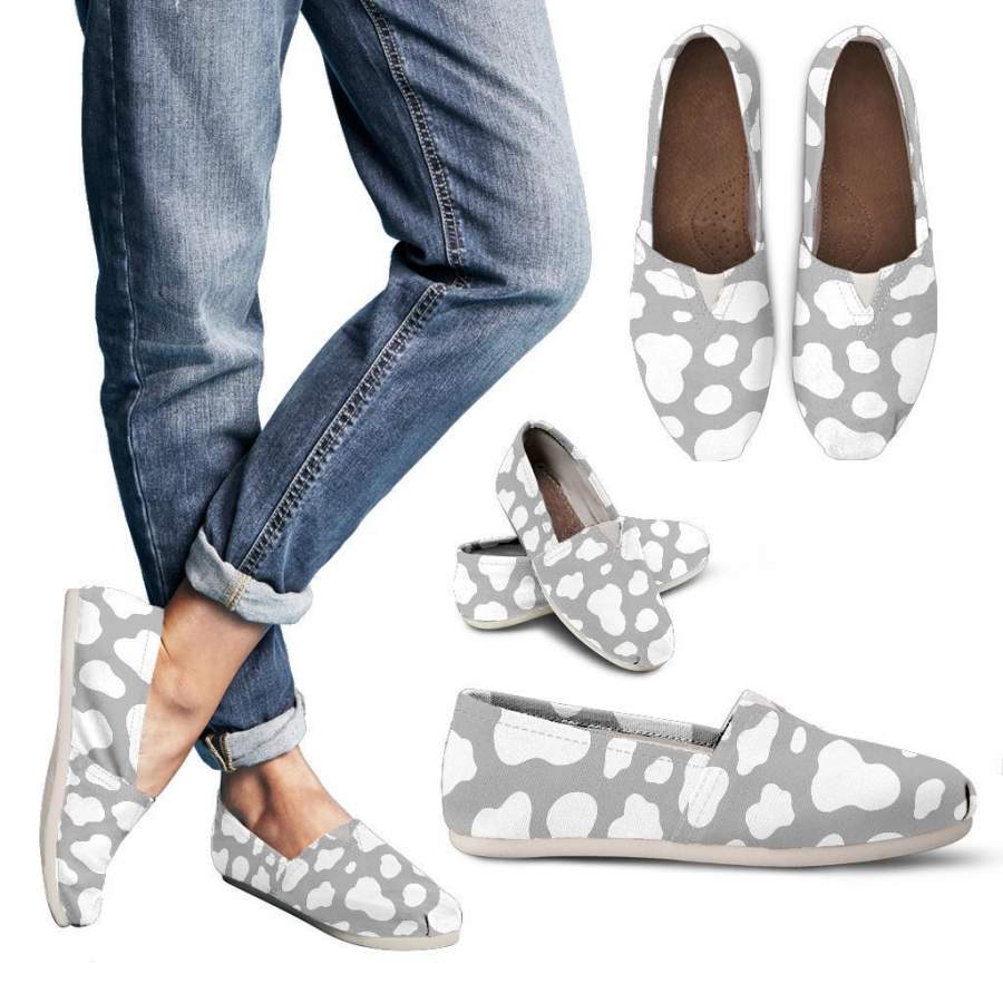 White And Grey Cow Print Women’s Casual Shoes