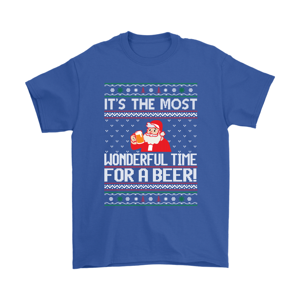 Ugly Christmas Sweater T-Shirt Wonderful Time For A Beer, Santa T-Shirt