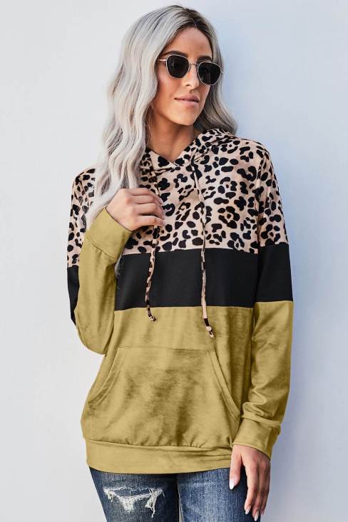 Samira Women Tie Dye Yellow Colorblock Leopard Hoodie