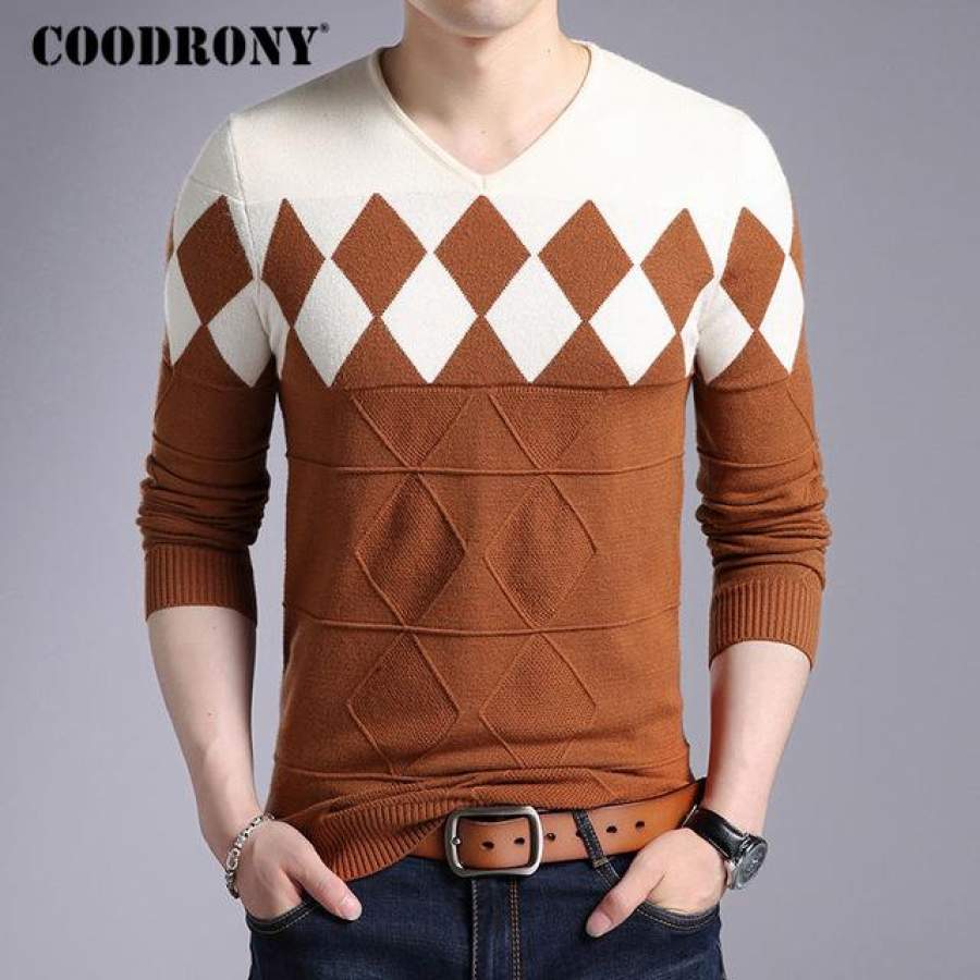 Cashmere Wool Sweater Men Winter Slim Fit Pullovers Men Pattern V-Neck Pull Home Christmas Sweaters