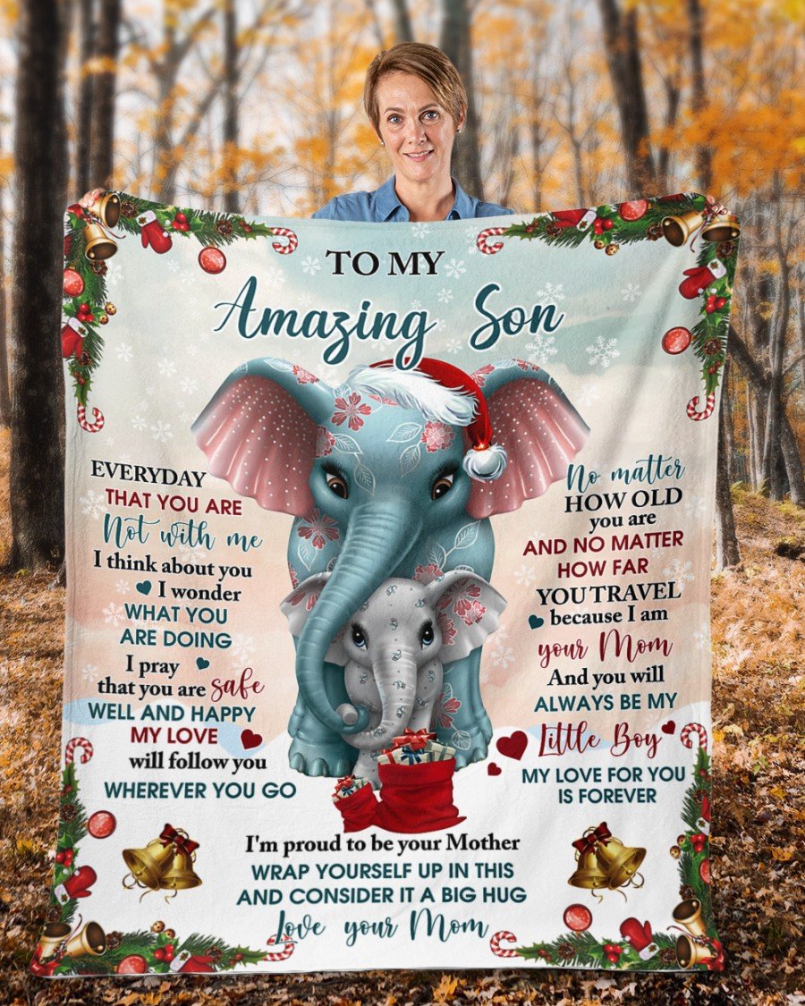 To My Amazing Son Everyday That You Are Not With Me, Elephant Christmas Fleece Blanket Gift For Christmas Home Decor Bedding Couch Sofa Soft And Comfy Cozy