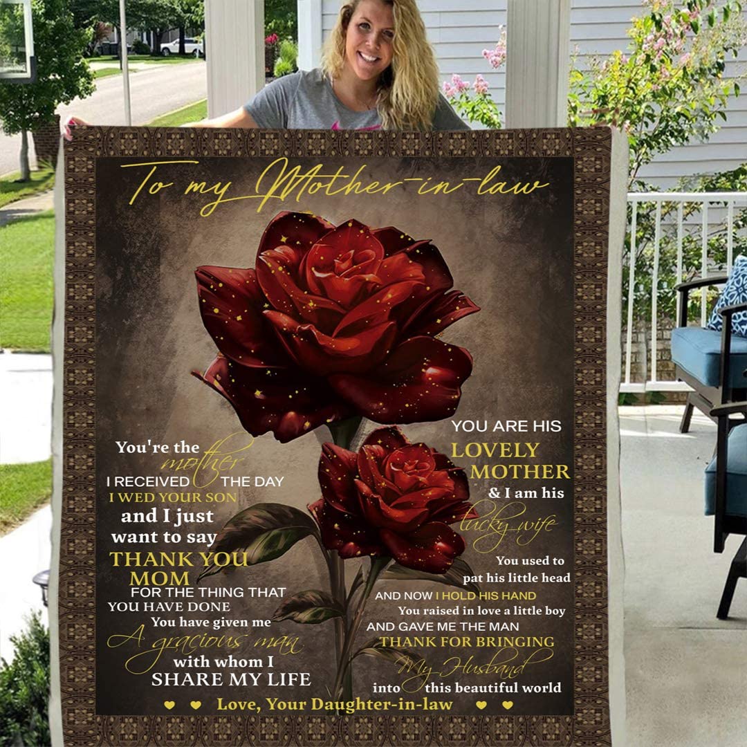 Rose to My Mother Inlaw Personalized Custom 3D Custom Fleece Photo Blanket Fan Gift Love Your Daughter-in-Law