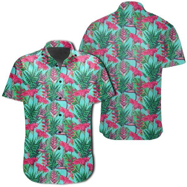 Tropical Strelitzia Blue Hawaiian Shirt