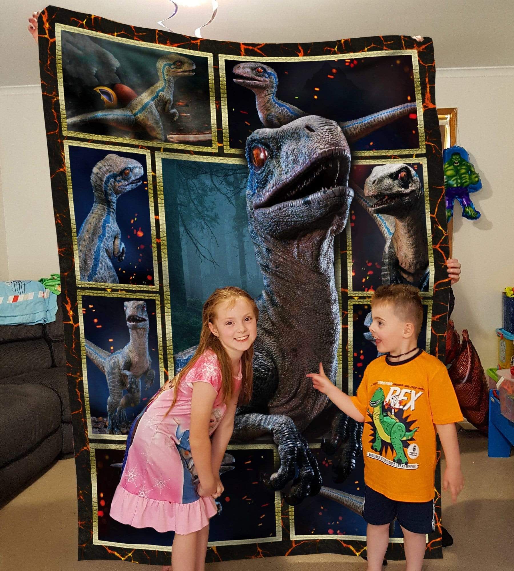 Velociraptor Dinosaur 3D Photo Anlimal Printed Fleece Blanket