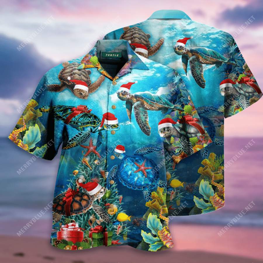 Turtley Santa Christmas Custom Name Hawaii Aloha Shirts Ha17340