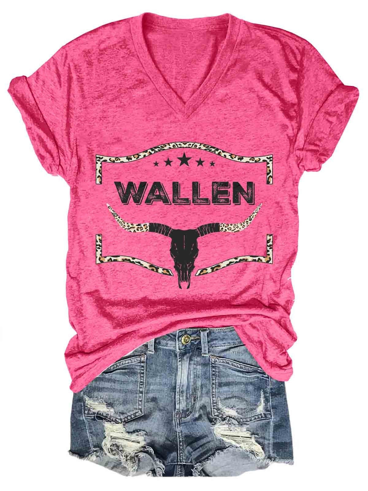 Women’S Wallen Bullskull Leopard V-Neck T-Shirt