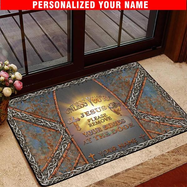 Jesus Doormat Personalized Your Name, Unless You’Re Jesus Please Remove Your Shoes At The Door, Summer Gifts