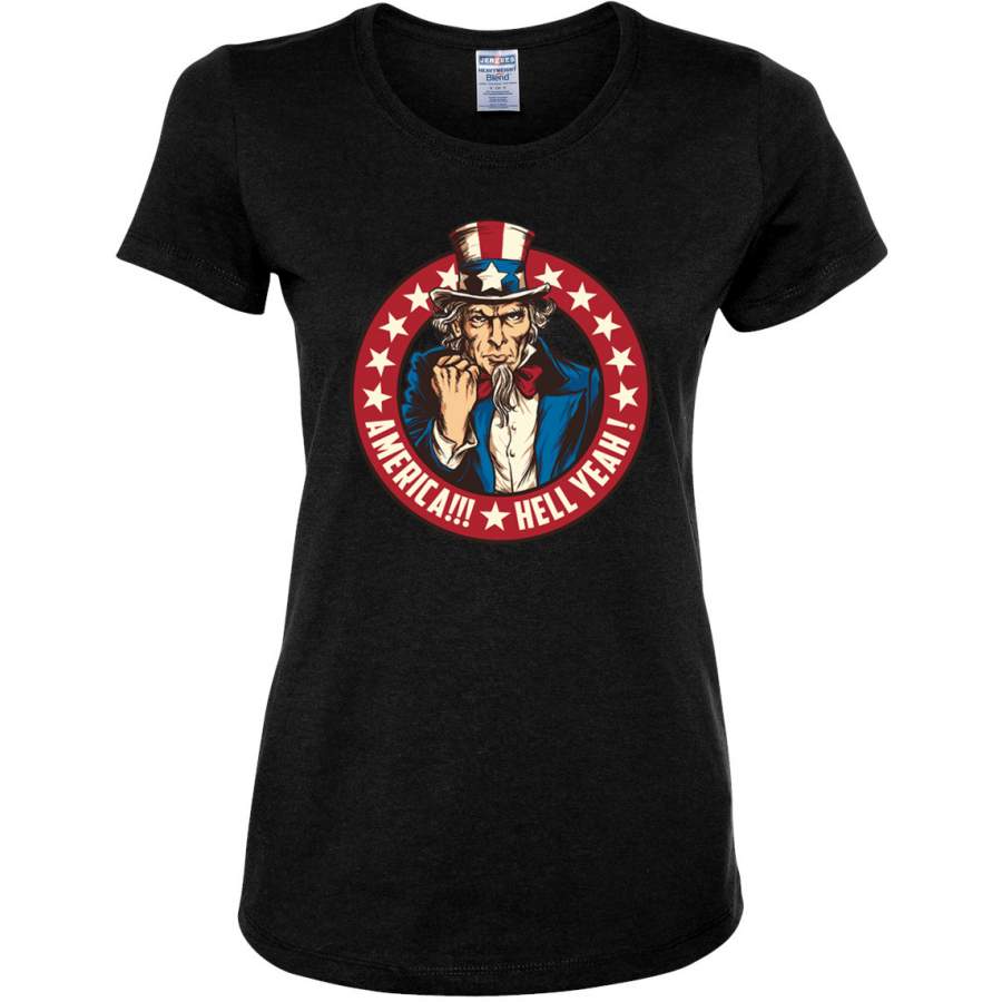 America Hell Yeah! Vintage Uncle Sam Logo USA Pride Americana / American Pride Womens Graphic T-Shirt