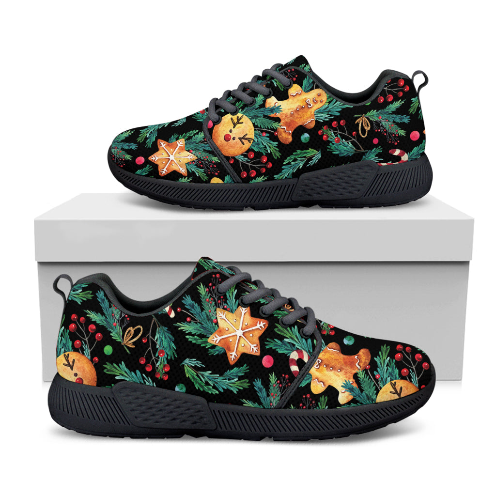 Watercolor Gingerbread Pattern Print Black Athletic Shoes