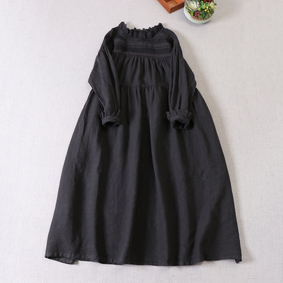 2022 Spring Linen Dress All Japanese Female Embroidery Lace Collar Dress Robes Midi Dress alx