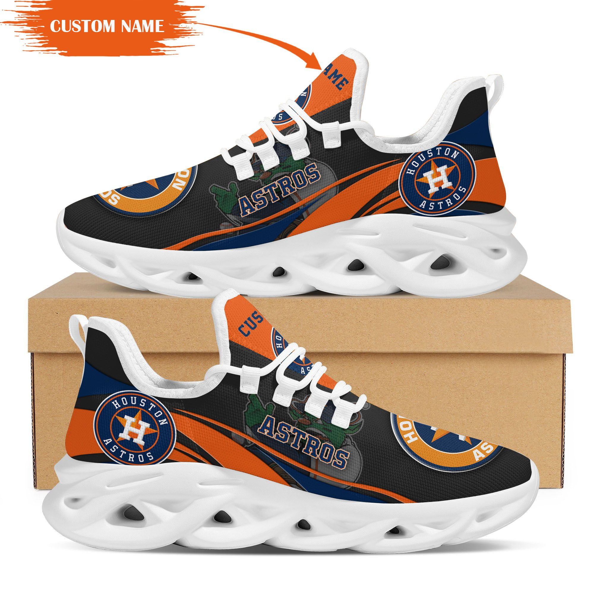 Houston Astros Mascot Custom Name Personalized Max Soul Sneakers Running Sports Shoes For Men