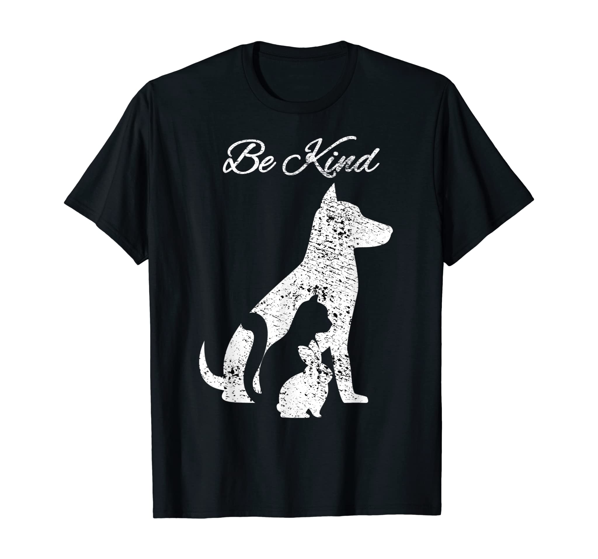 BE KIND TO ANIMALS LOVE PET CAT DOG RABBIT DISTRESSED Tshirt