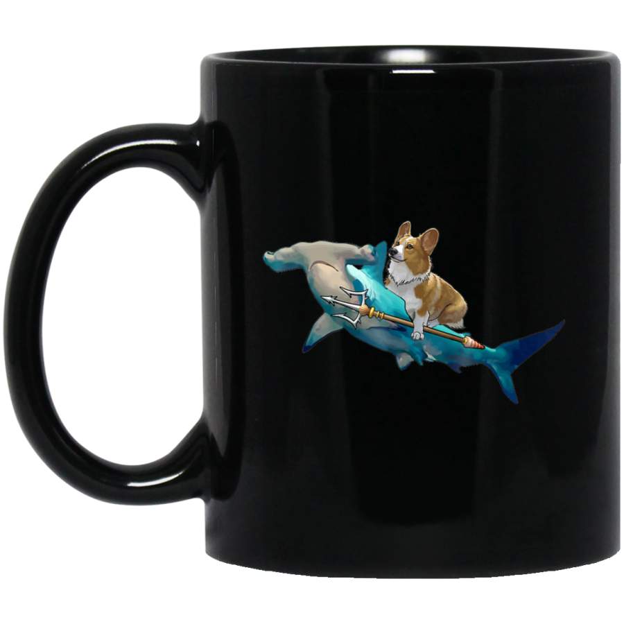 Corgi Riding a Hammerhead shark Corgi Black Mug Pet Owner, Dog Dad Mom Lover, Best Friends Gifts Funny Sayings Slogan Cute