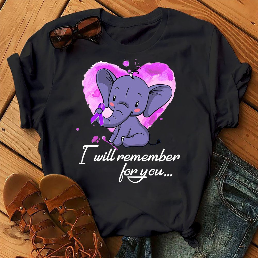 I Will Remember For You Elephant Alzheimer Awareness Graphic Unisex T Shirt, Sweatshirt, Hoodie Size S – 5XL