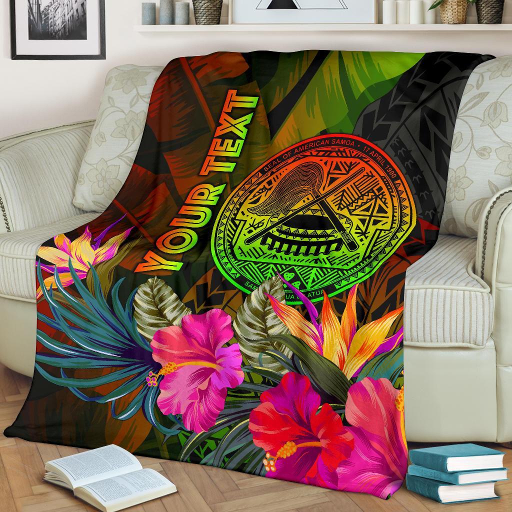 American Samoa Polynesian Personalised Premium Blanket –  Hibiscus And Banana Leaves