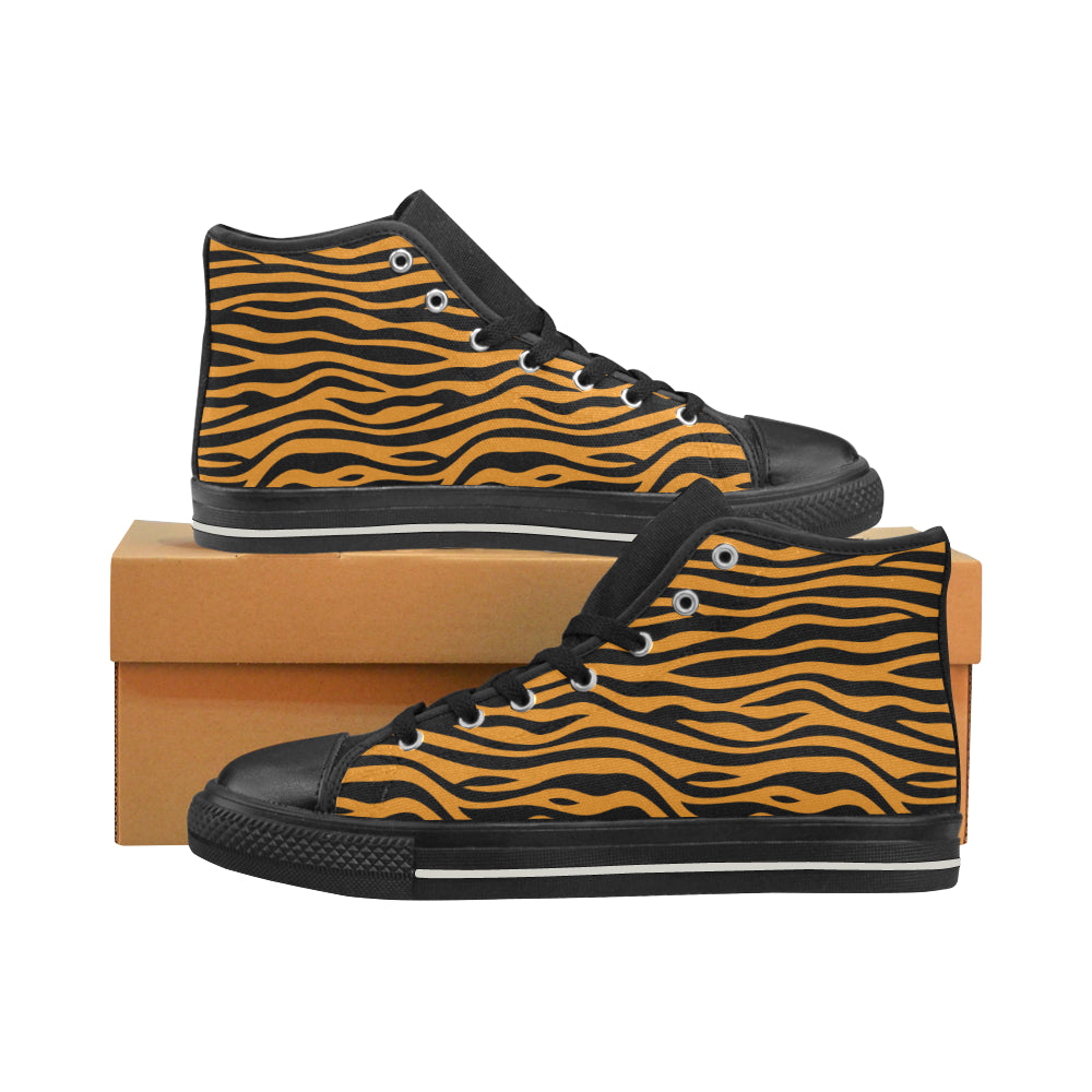 Bengal Tigers Skin Print Pattern Background Men’S High Top Canvas Shoes Black Gift For Men Women