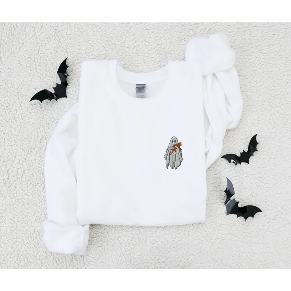 Embroidered Ghost Orange Cat Crewneck Sweatshirt All Over Print Sweatshirt For Women Sweatshirt For Men Sws2498