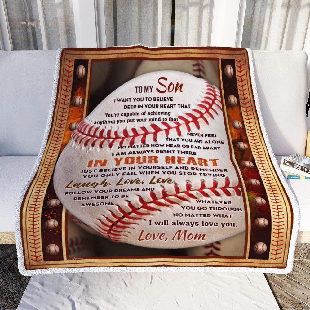 Baseball To My Son Just Believe In Yourself Fleece Blanket Gift For Baseball Lovers Gift For Son From Mom Birthday Gift Home Decor Bedding Couch Sofa Soft And Comfy Cozy