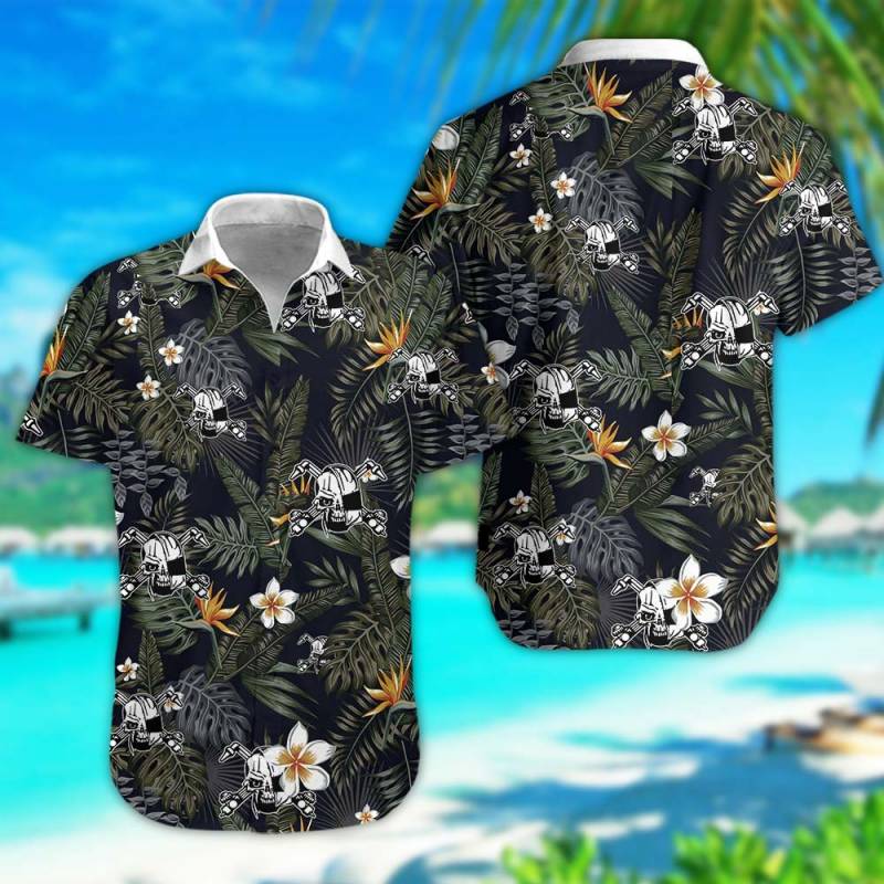 Welder Floral Hawaiian Shirt in Black And Green Rub Personalization 3D Full Print Button Shirt