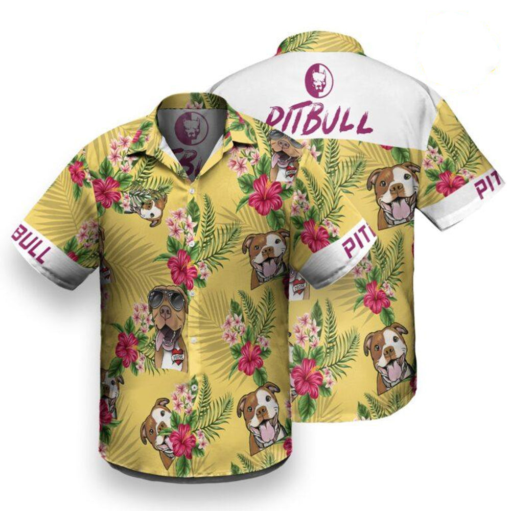 Pitbull Tropical Flowers Yellow Hawaii Shirts Ha48216