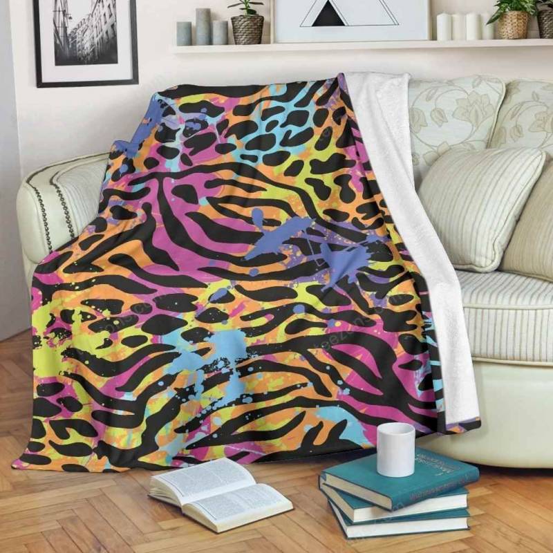 Colorful Zebra Leopard Pattern Premium Fleece Blanket