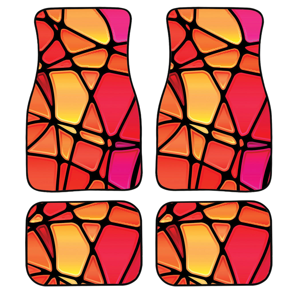 Stained Glass Mosaic Pattern Print Front And Back Car Floor Mats, Front Car Mat