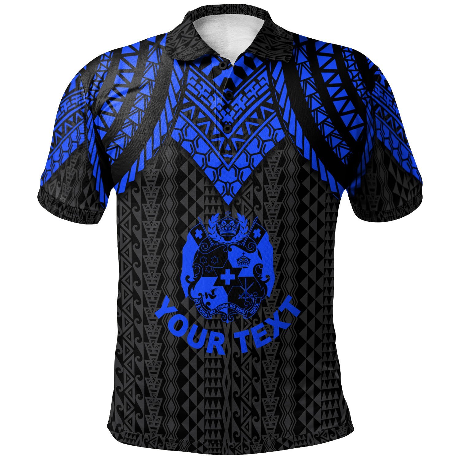 Tonga Custom Personalised Polo Shirt – Polynesian Armor Style Blue – BN39