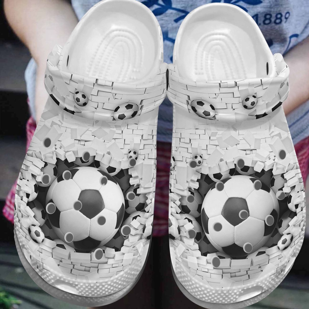 Soccer Personalized Clog, Custom Name, Text, Color, Number Fashion Style For Women, Men, Kid, Print 3D White Bricks