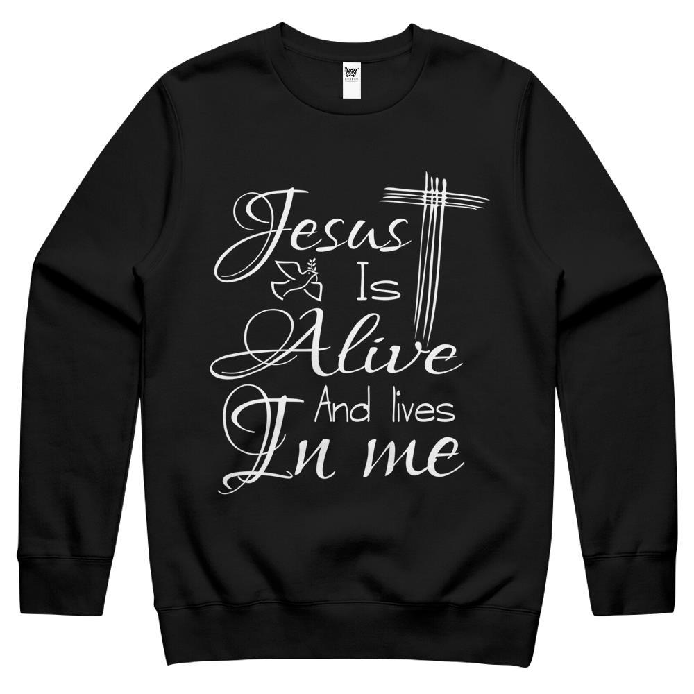 Jesus Is Alive And Lives In Me Cute Happy Easter Christian Crewneck Sweatshirt