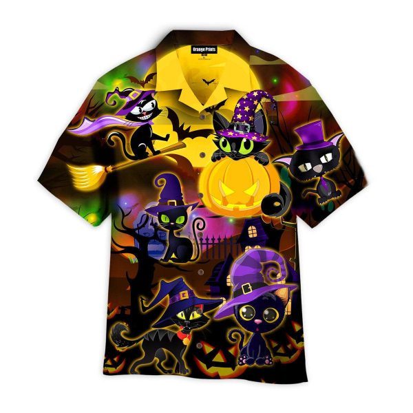 Halloween Black Cat Witch Purple Light And Moon At Night Hawaii Shirt For Men Women Ha38369