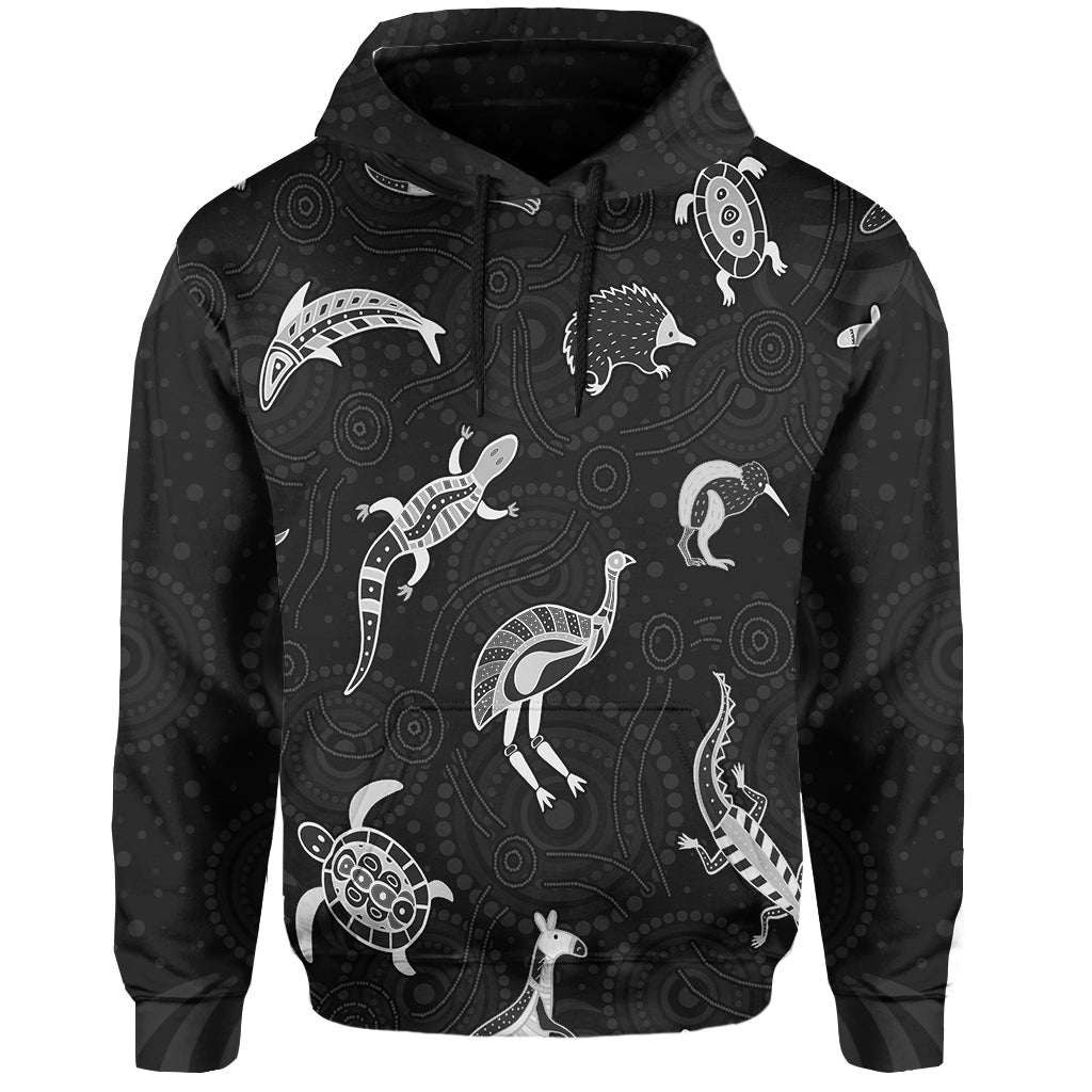 Aboriginal Art Hoodie Animals Australia Version Black