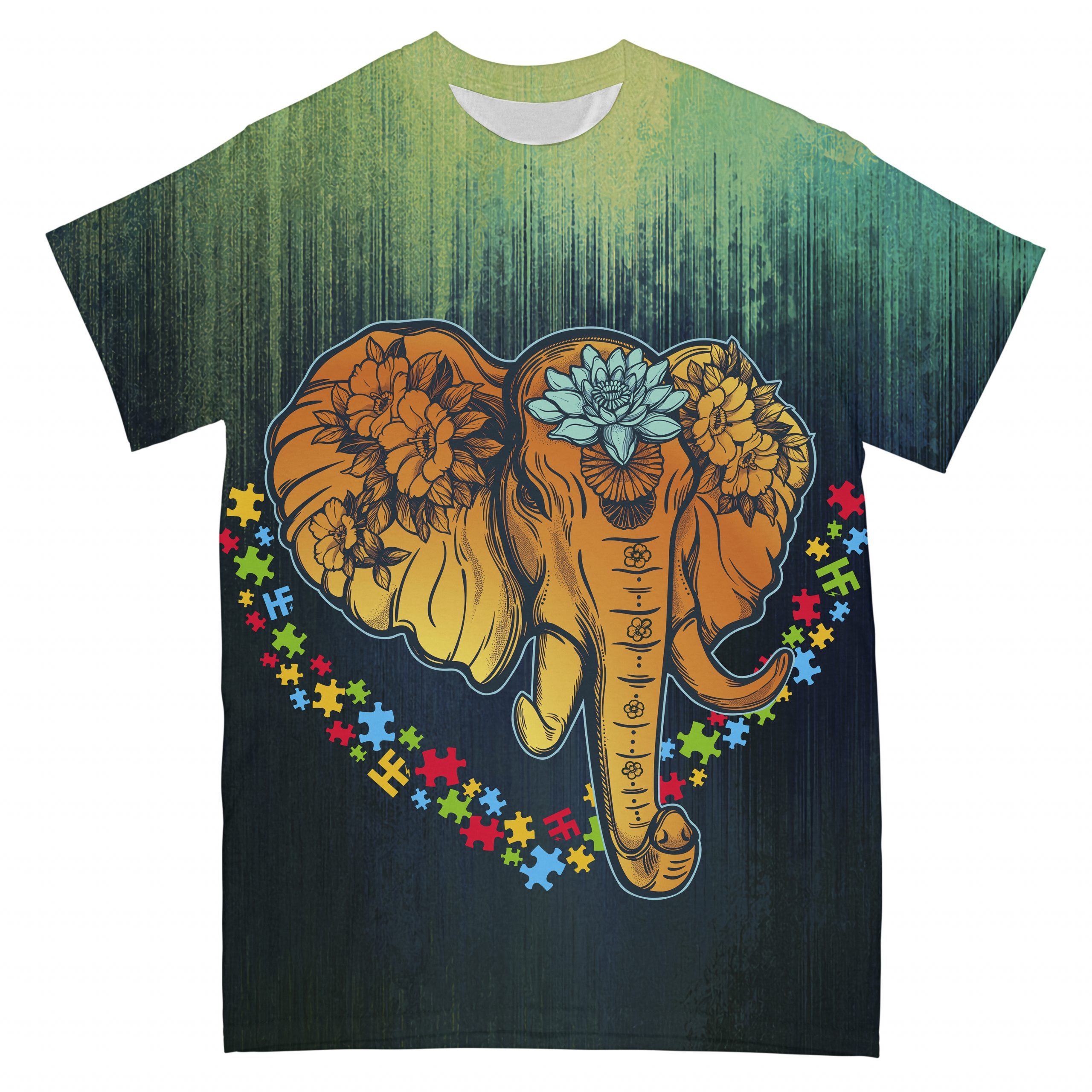 Autism Elephant Floral Puzzle Piece Heart Ez06 2503 All Over T-Shirt