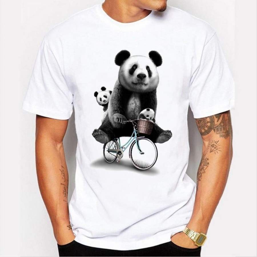 2017 Summer Latest Cute Panda Ride Bike T-Shirt Fashion Novelty Animal T-Shirt High-Quality Fashion Cool T-Shirt