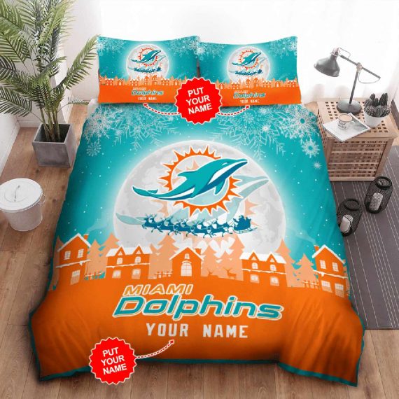 Miami Dolphins Quilt Bedding Set Custom Name Ch3