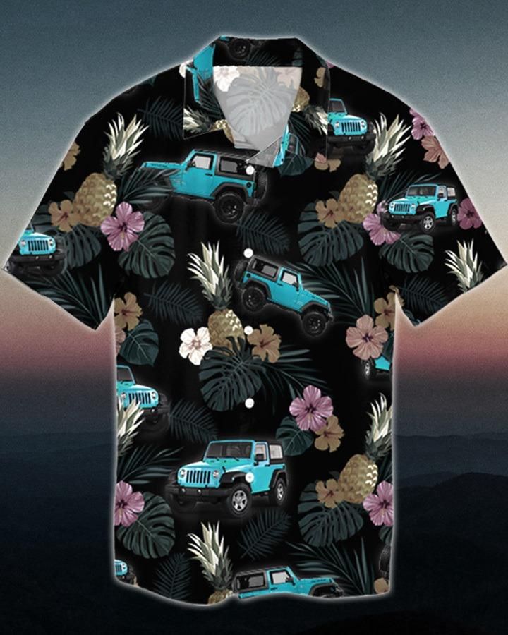 Blue Jeep Black Tropical Unisex Hawaii Aloha Shirts Ha33344