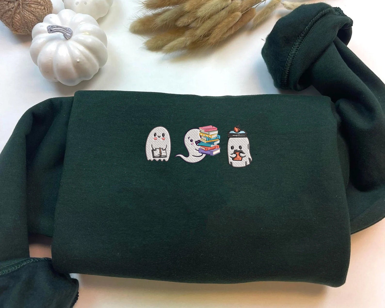 Ghost Book Embroidered Halloween Sweatshirt 2D Crewneck Sweatshirt All Over Print Sweatshirt For Women Sweatshirt For Men Sws3074