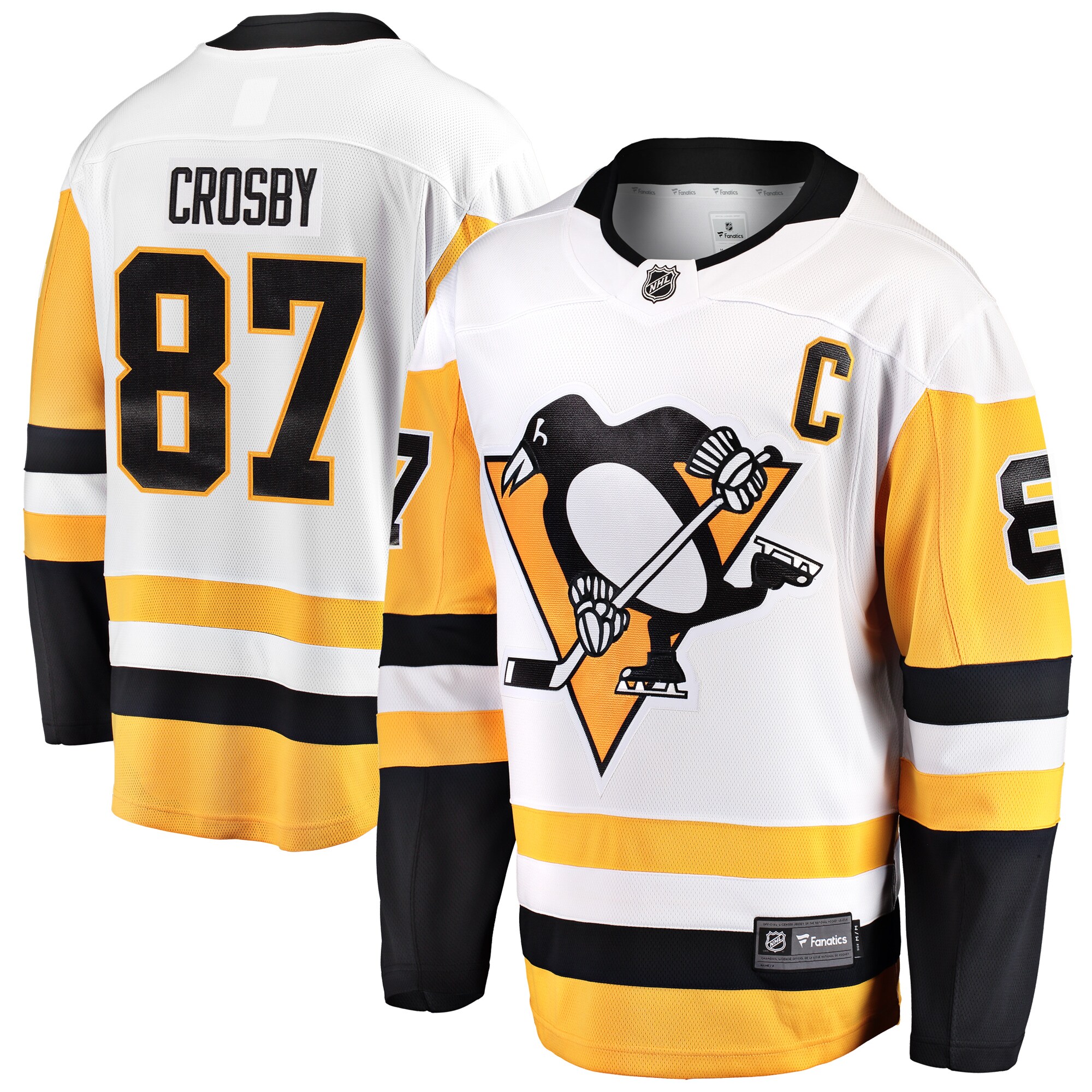 Men's Pittsburgh Penguins Sidney Crosby White Captain Away Premier Breakaway Player Jersey