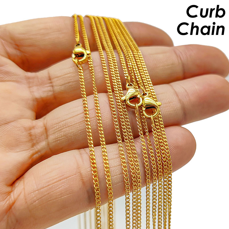 50 x Stainless Steel Necklace Chain Gold Silver 1.5mm 2mm Cuban Curb Link Chain Necklace for Women or Men alx