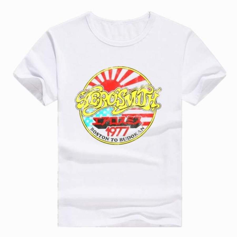 Asian Size Aerosmith Summer Rock Band T-Shirt Short Sleeve O Neck Tshirt