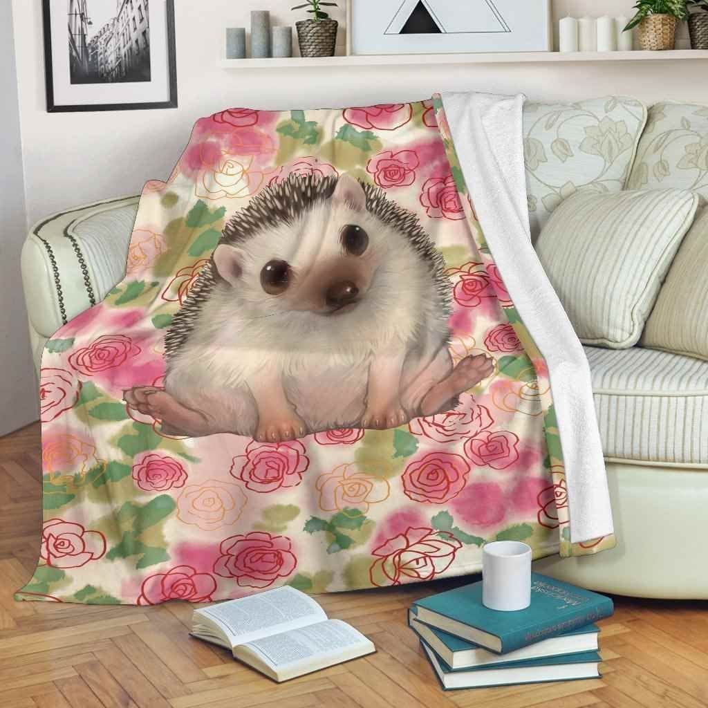 Pink Flower And Cute Hedgehog Blanket