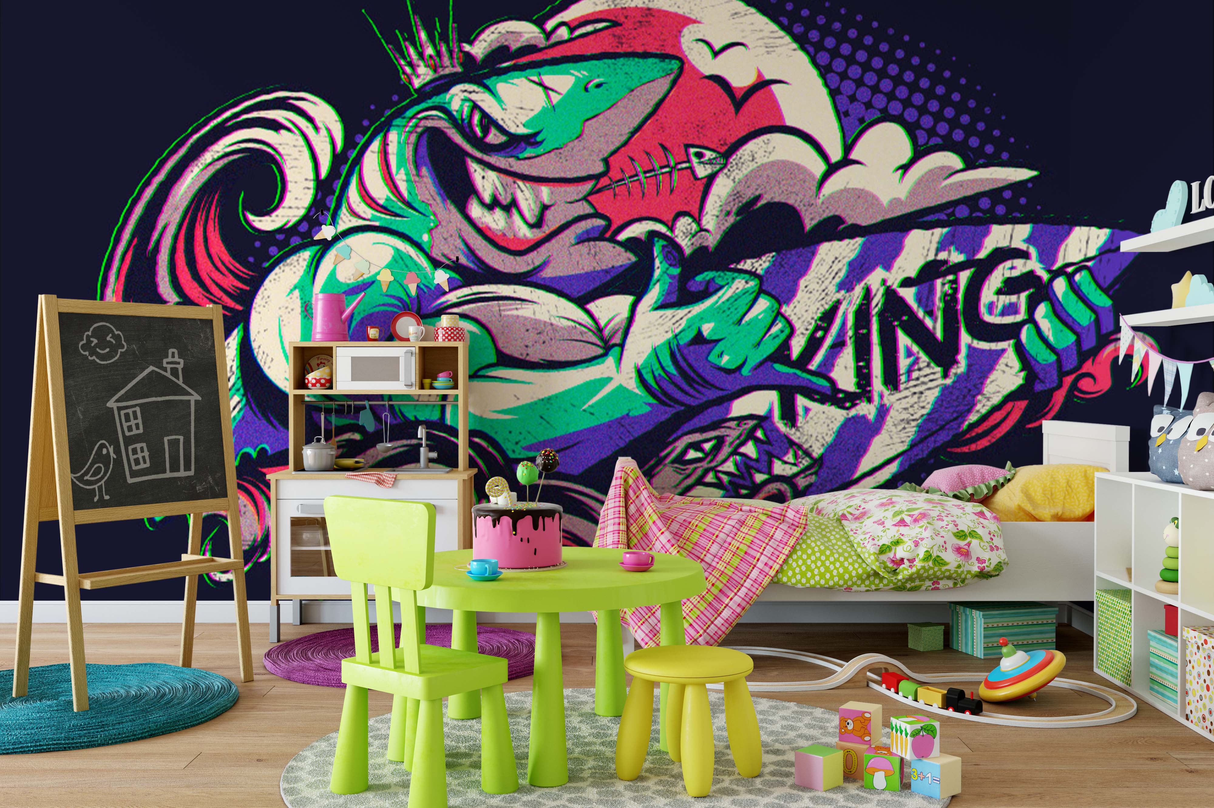 3D Abstract Shark Monster Wall Mural Wallpaper B21