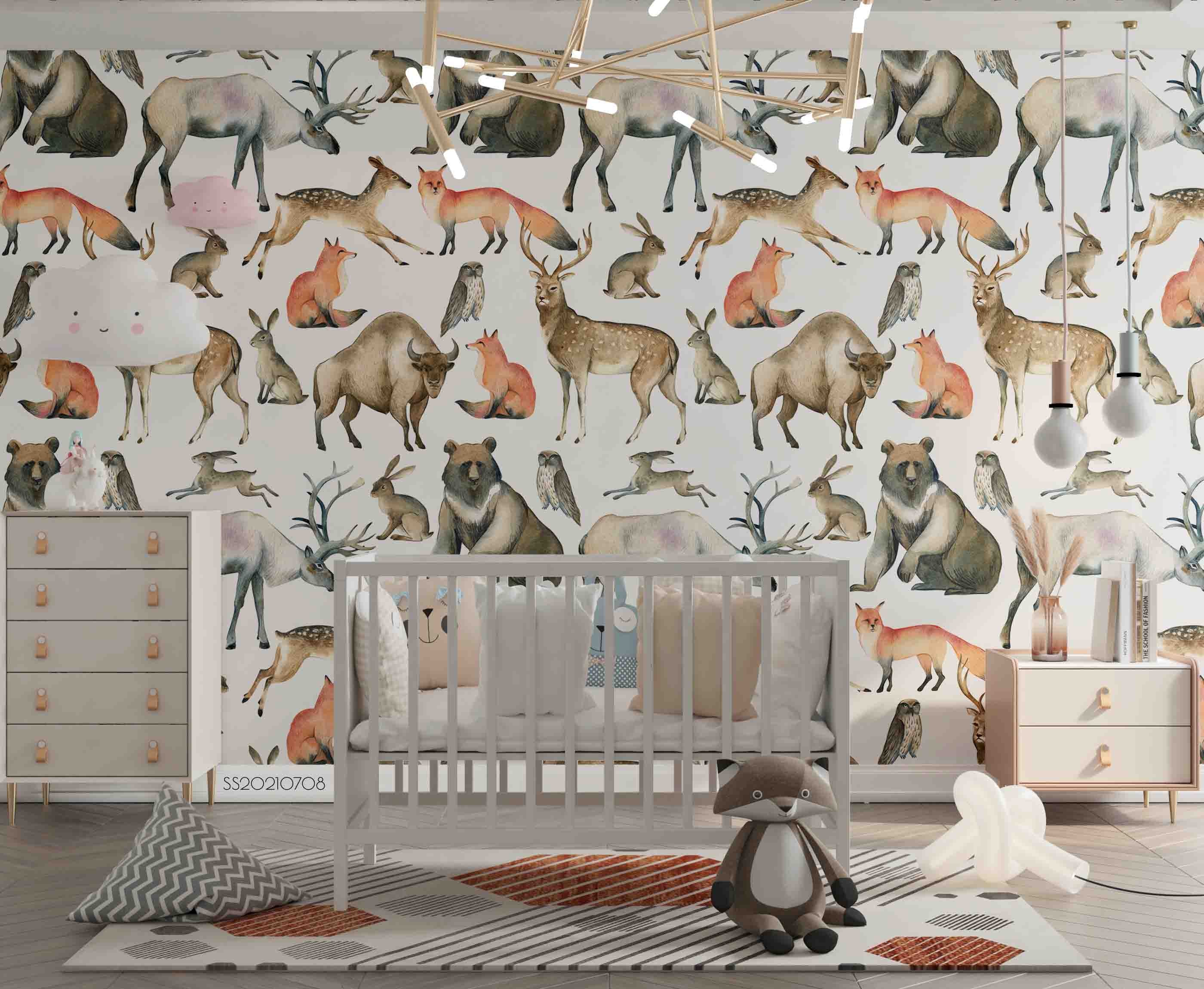 3D Hand Drawn Animal Elk Fox Wall Mural Wallpaper Lqh 91