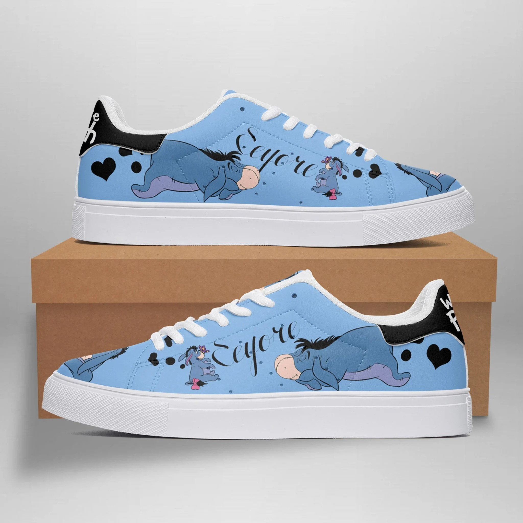 Winnie The Pooh Eeyore Low Top Leather Skate Shoes Sneakers For Man And Women