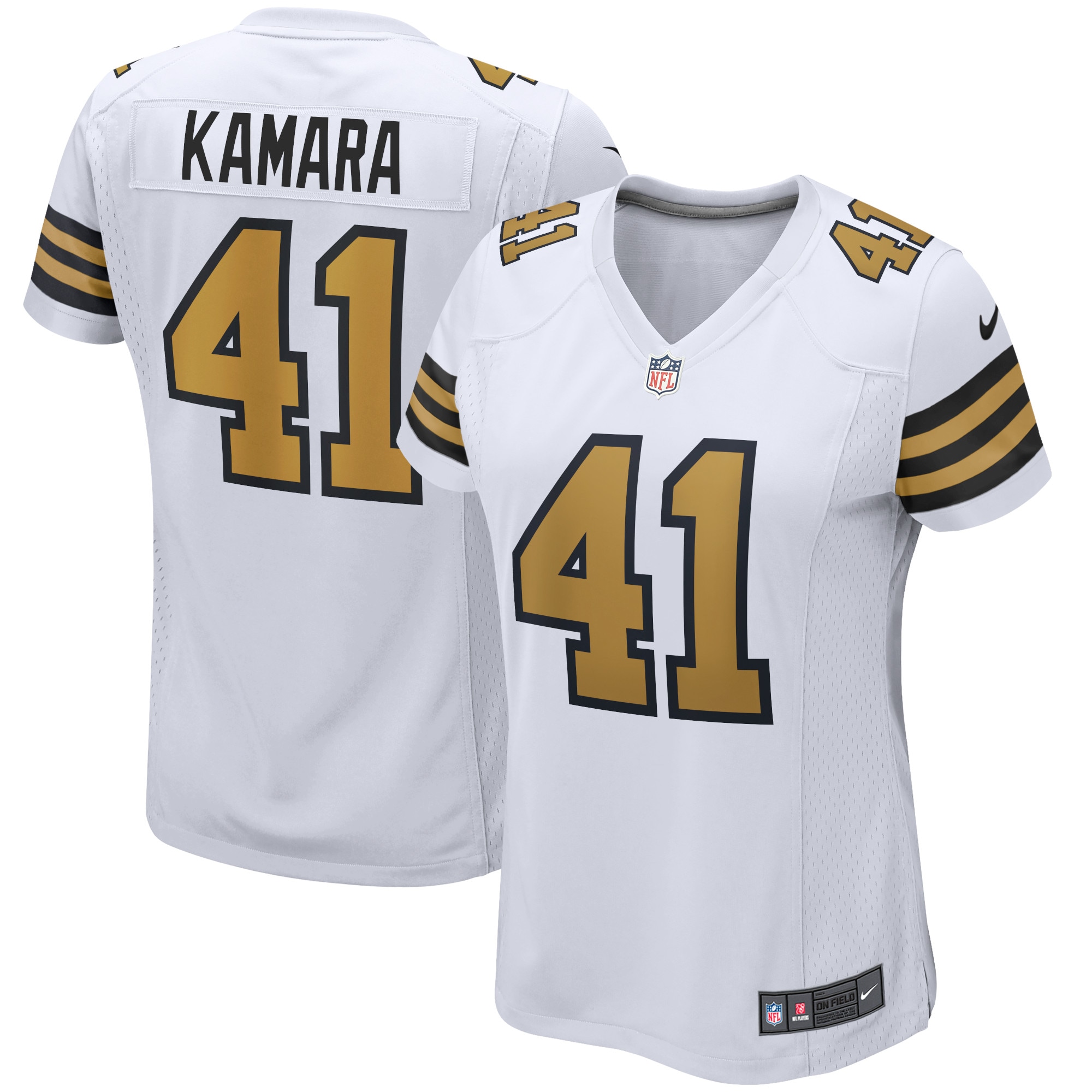 Women’s New Orleans Saints Alvin Kamara White Alternate Game Player Jersey