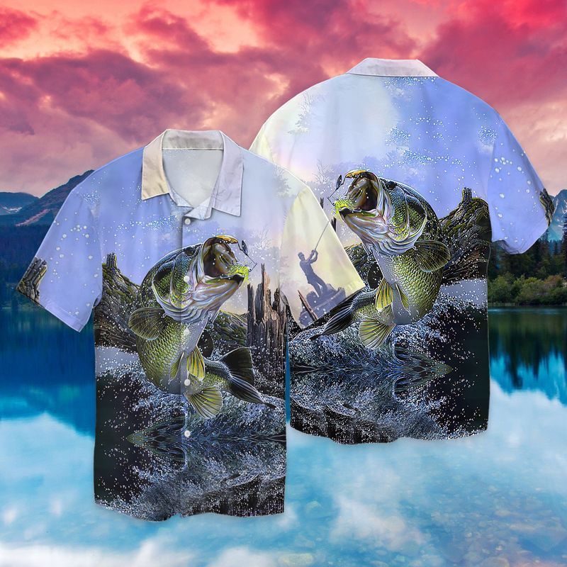 Fishing Graphic Print Short Sleeve Hawaii Casual Shirt Ha11823