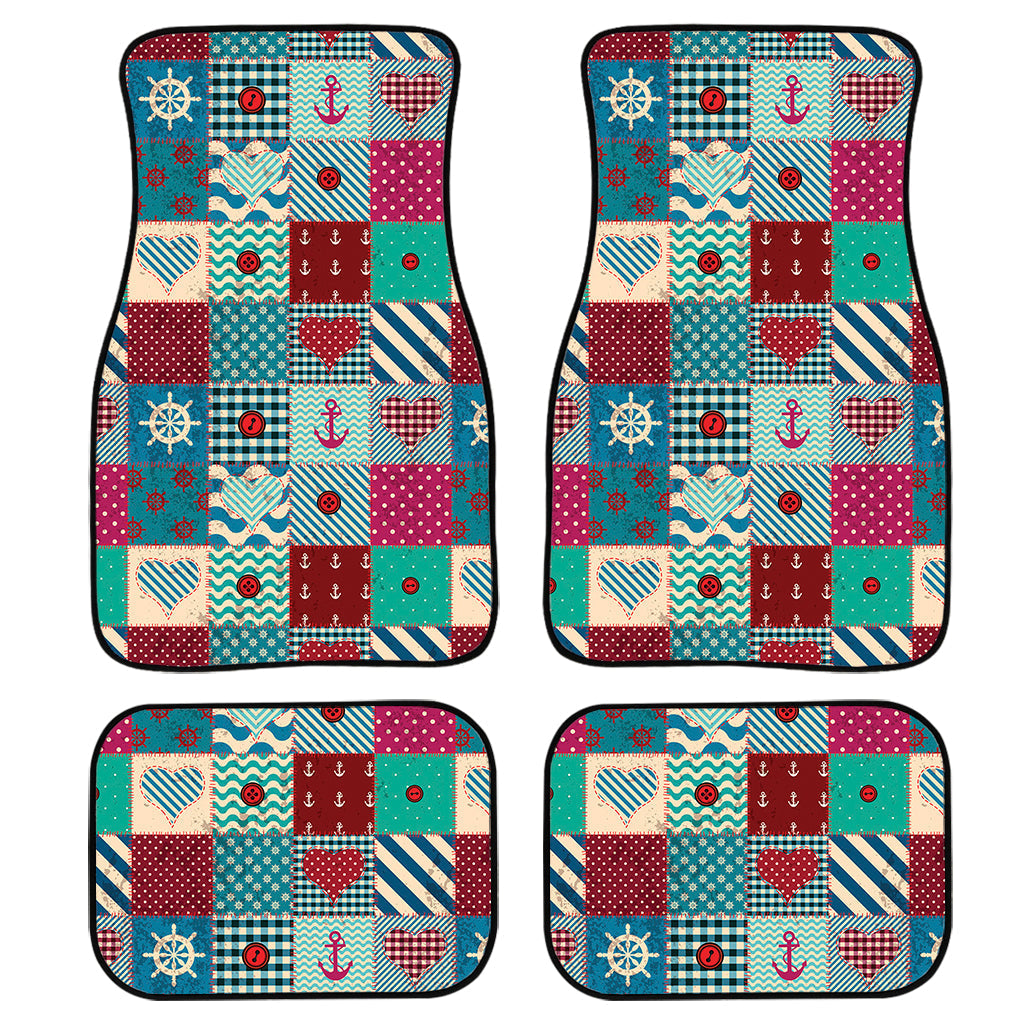 Retro Nautical Patchwork Pattern Print Front And Back Car Floor Mats, Front Car Mat