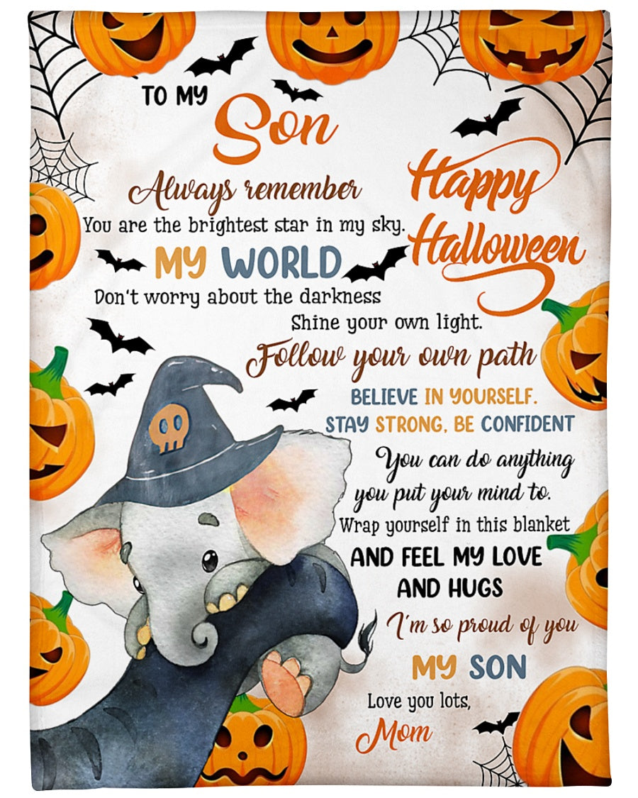 To My Son Happy Halloween, Feel My Love And Hugs Fleece Blanket Gift For Son From Mom Birthday Home Decor Bedding Couch Sofa Soft And Comfy Cozy